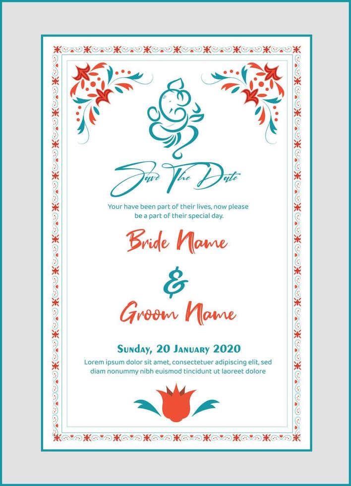 Indian wedding invitation template vector