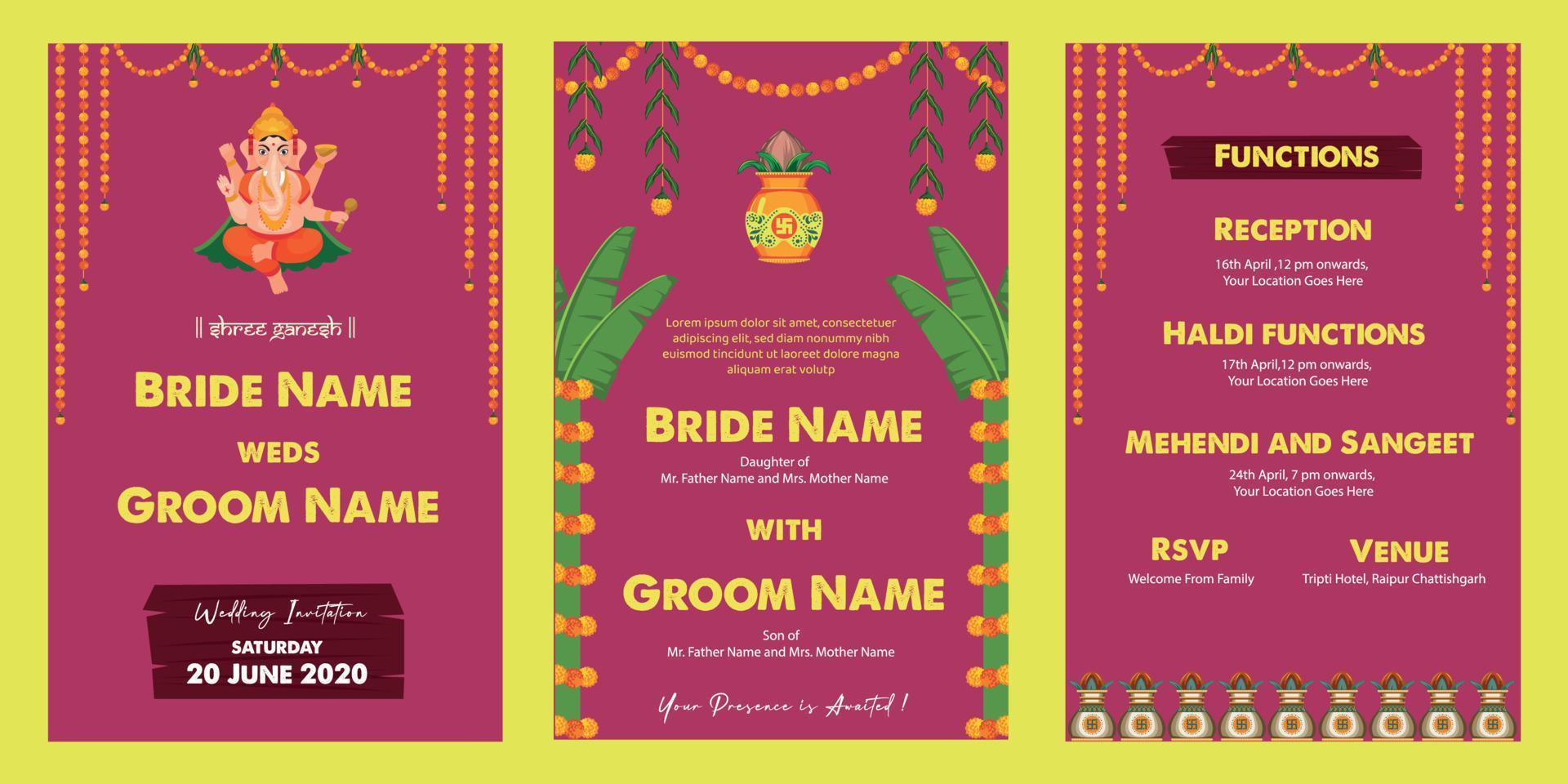 plantilla de invitación de boda india vector