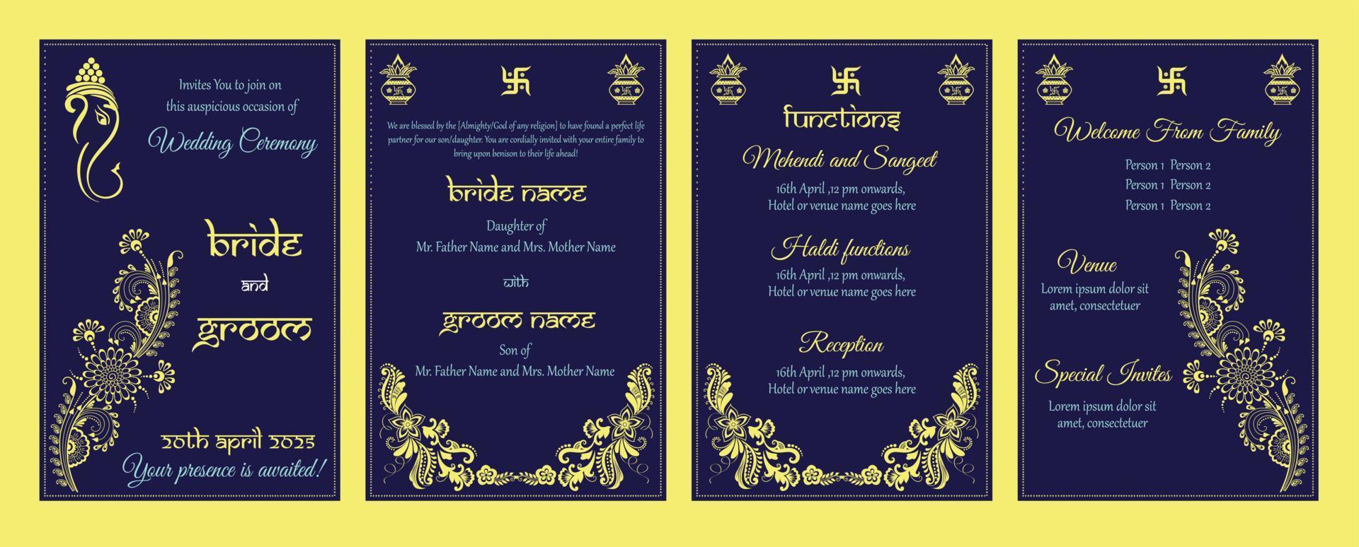 plantilla de invitación de boda india vector