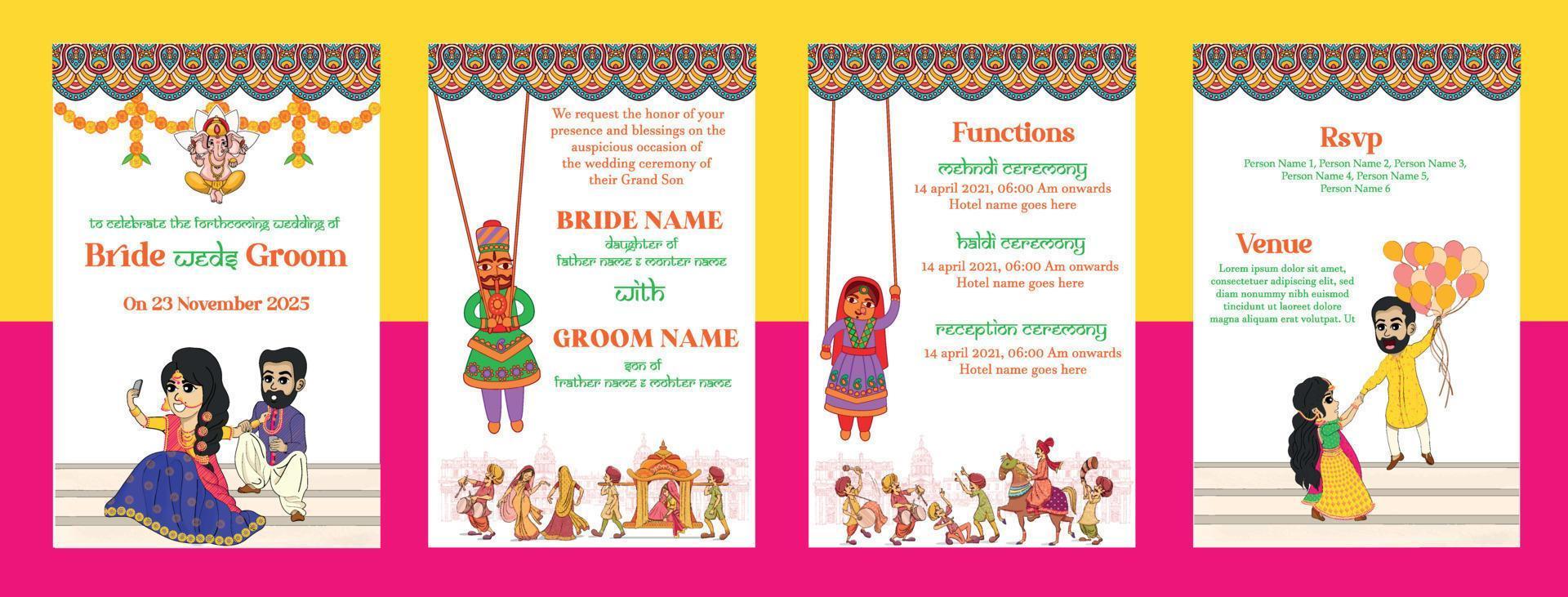 plantilla de invitación de boda india vector