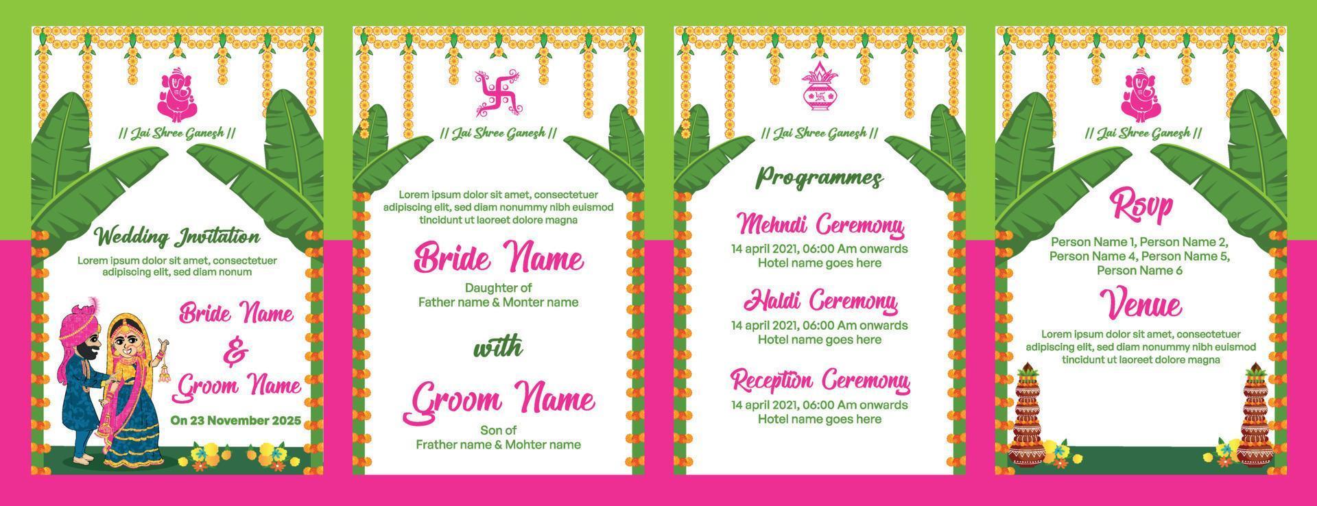 Indian wedding invitation template vector