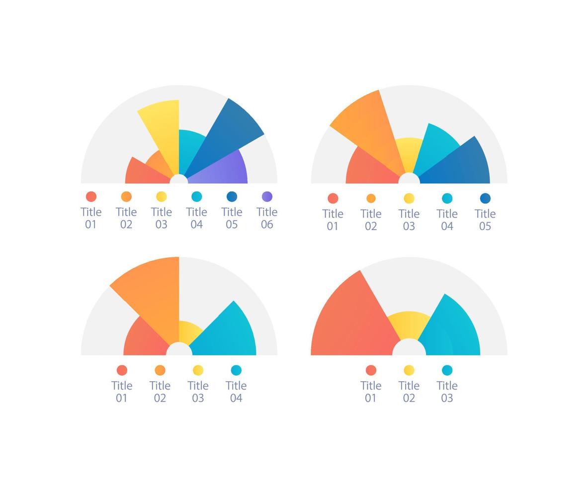 Semi circle pie infographic chart design template set. Different sizes