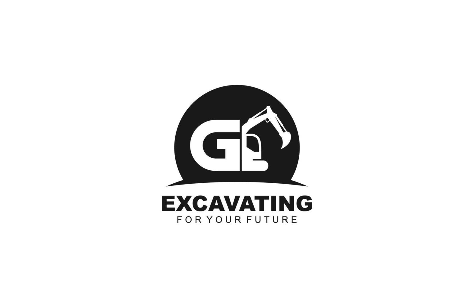 G logo excavator for construction company. Heavy equipment template vector illustration for your brand.