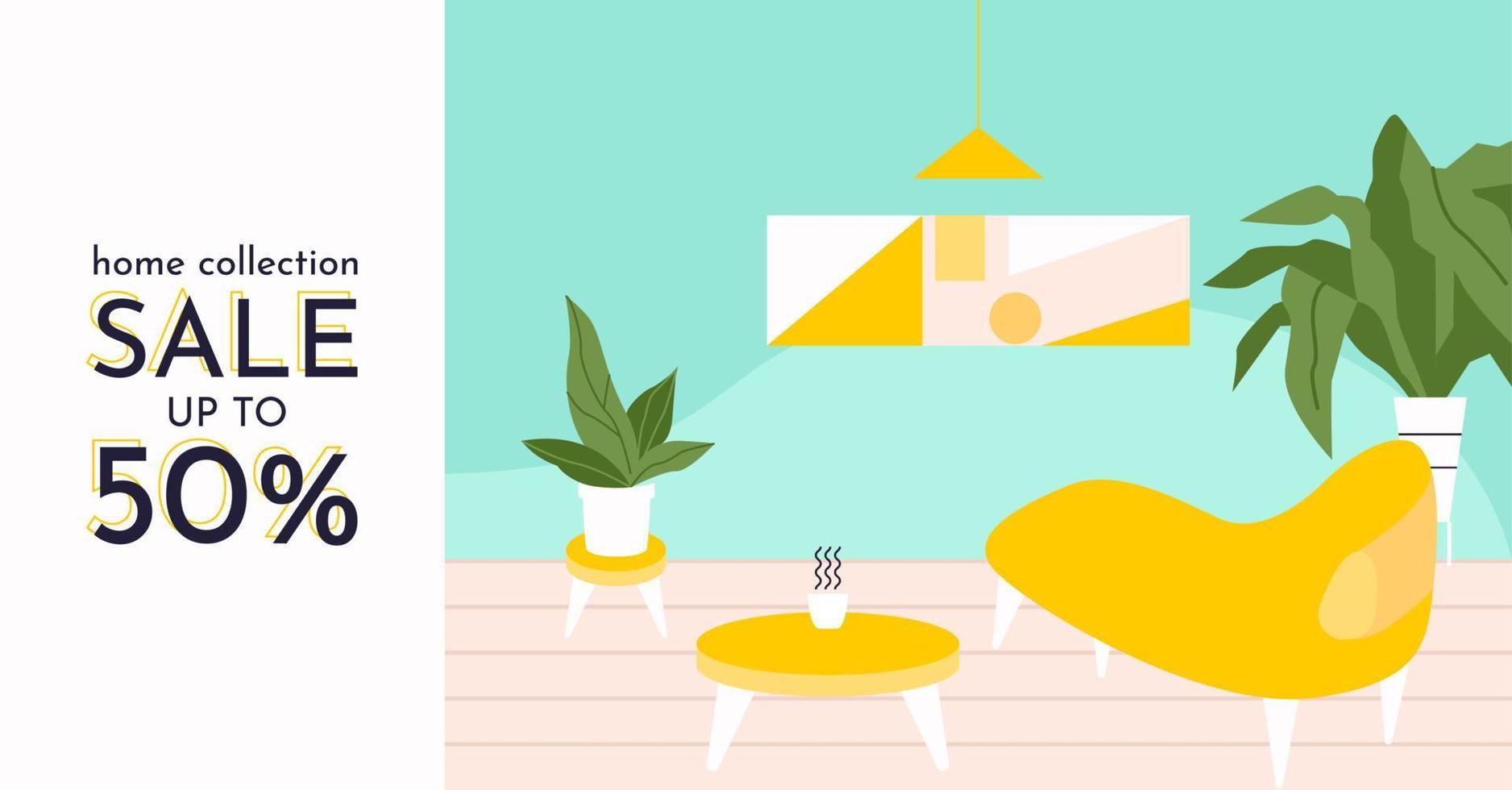 Modern Flat Furniture Concept. Banner Discount Sale Advertisement Flyer Design Template vector