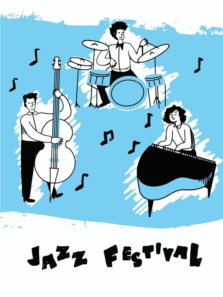 concepto de cartel de portada del festival de música de jazz. ilustración de vector de instrumento de reproducción de hombre.