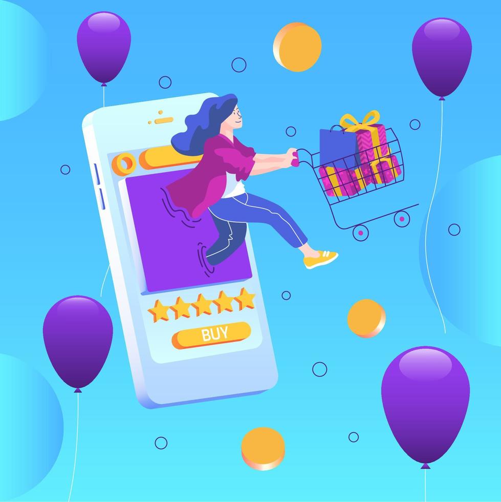 Smartphone 3d online shopping of marketing and digital marketing. mobile applications and website concepts. Vector illustration