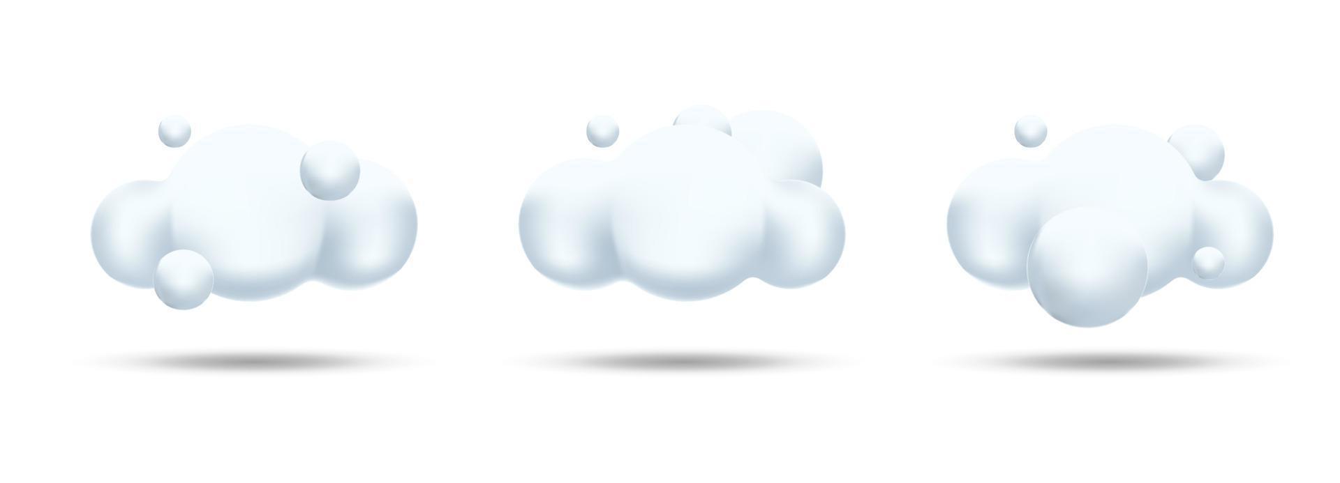 Nubes blancas esponjosas 3d sin fondo, ilustración vectorial de colección de nubes realistas 3d vector