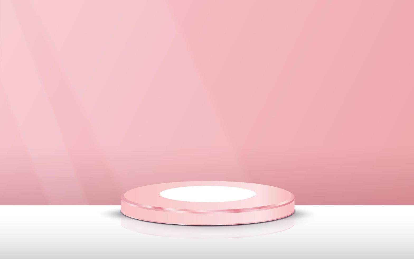 podio pedestal silinder rosa, fondo de espacio vacío. vector moderno abstracto que representa la forma 3d para la presentación de la exhibición del producto. escena de pared mínima pastel. renderizado 3d de moda para redes sociales