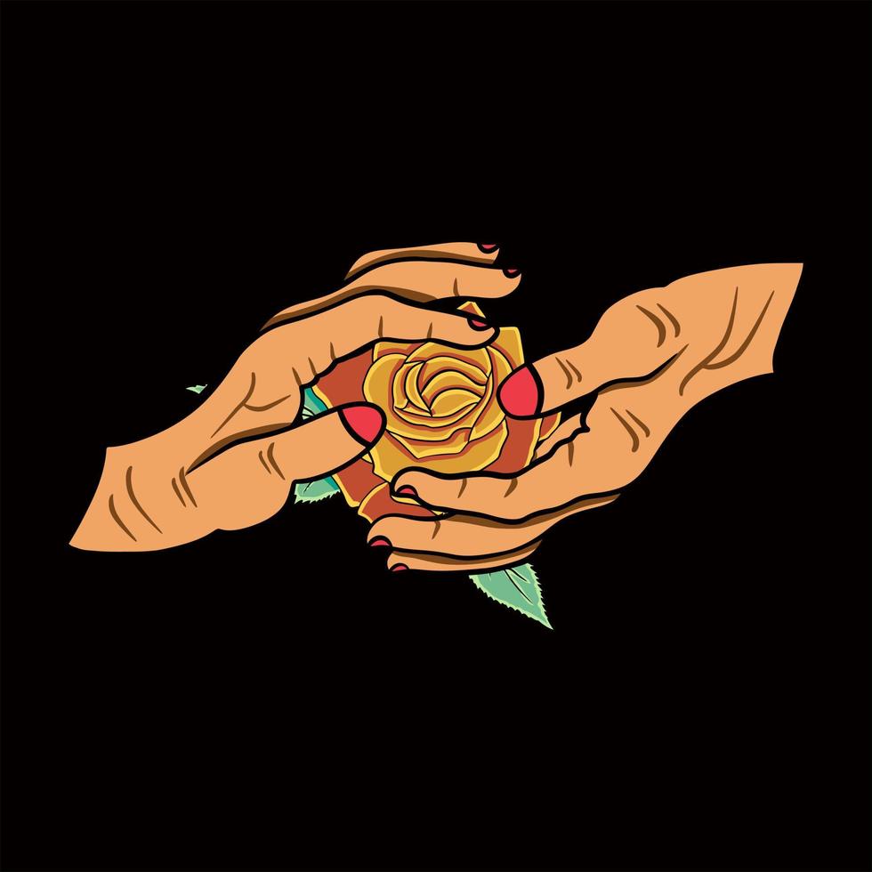 VECTOR ILLUSTRATION OF A HAND HOLDING A ROSE FLOWER