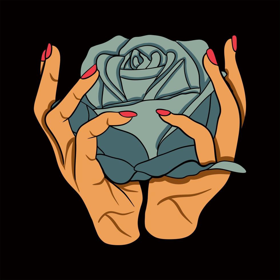 VECTOR ILLUSTRATION OF A HAND HOLDING A ROSE FLOWER