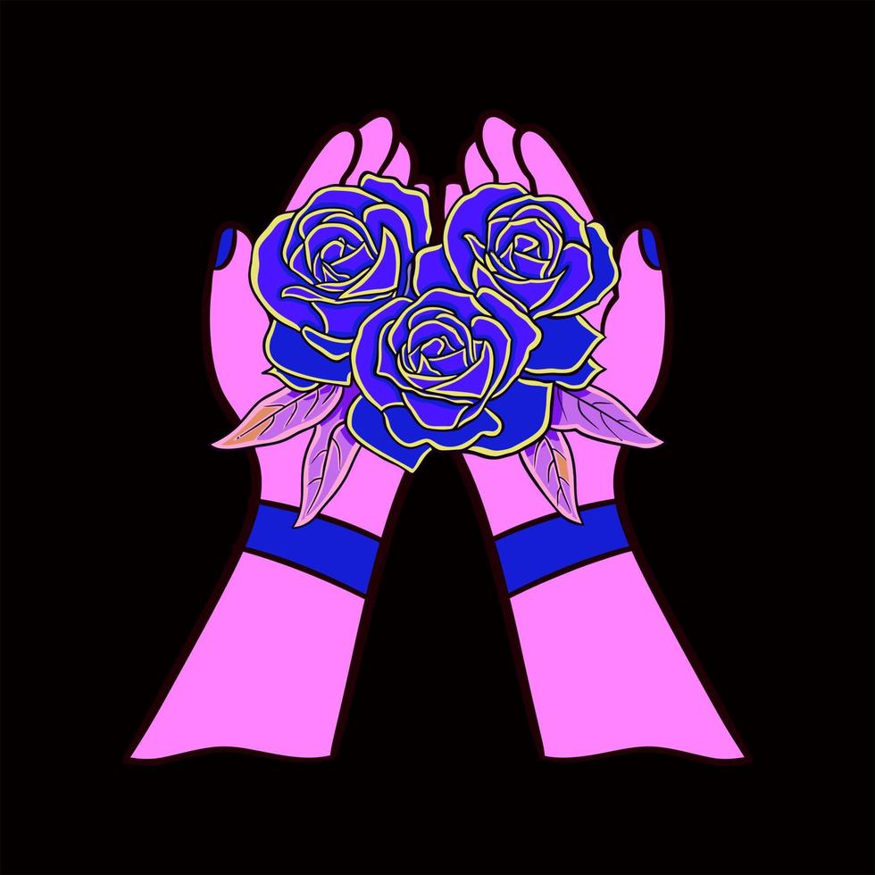 VECTOR ILLUSTRATION OF A HAND HOLDING A ROSE FLOWER
