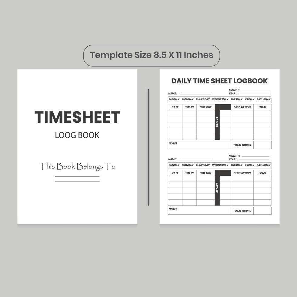 Timesheet Log Book and KDP Interior vector