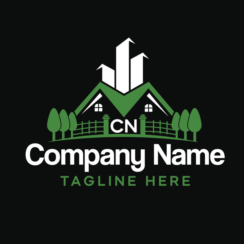 Real estate home with lawn logo design vector