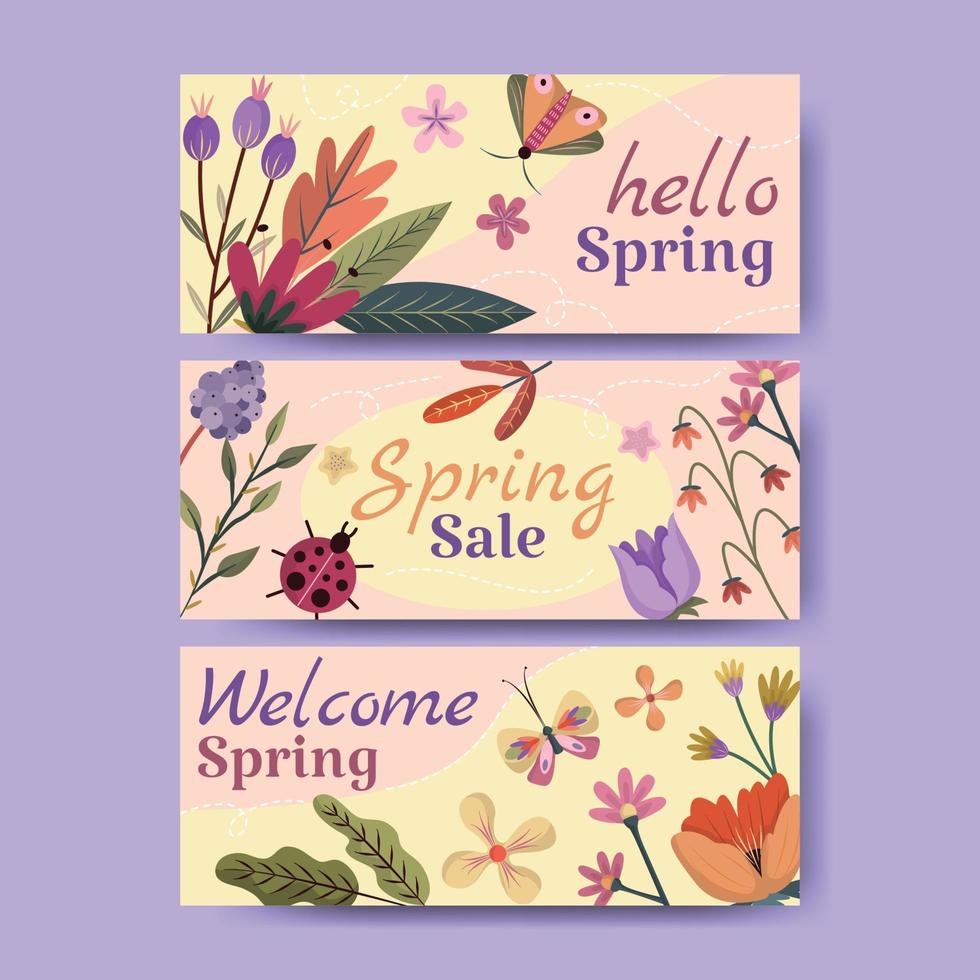 Spring Floral Colorful Banner Set vector