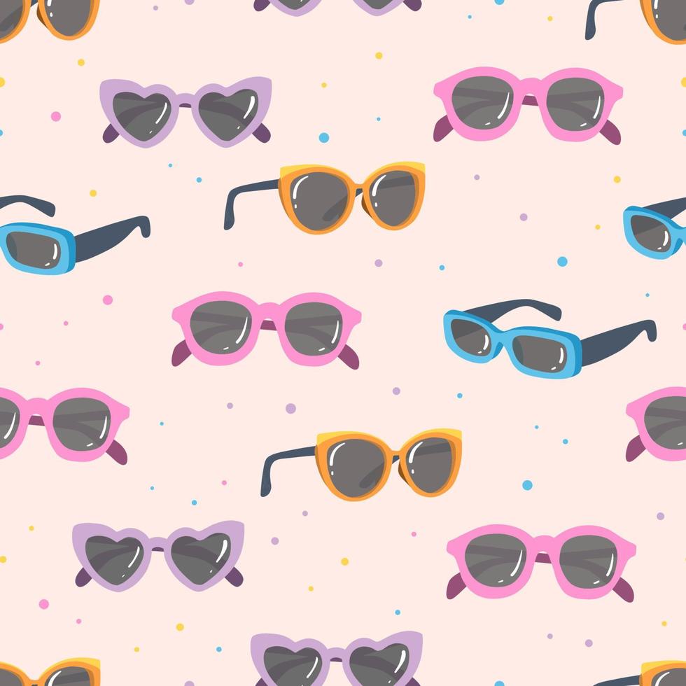 patrón sin costuras con gafas de sol. gafas de moda en diferentes estilos, formas y colores. linda ilustración vectorial aislada vector