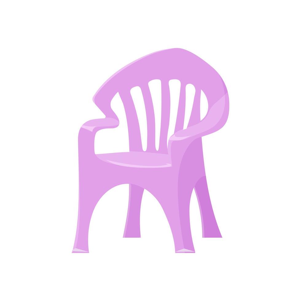 silla de plástico lila en estilo de dibujos animados para jardín interior, ilustración de cottage.vector. vector