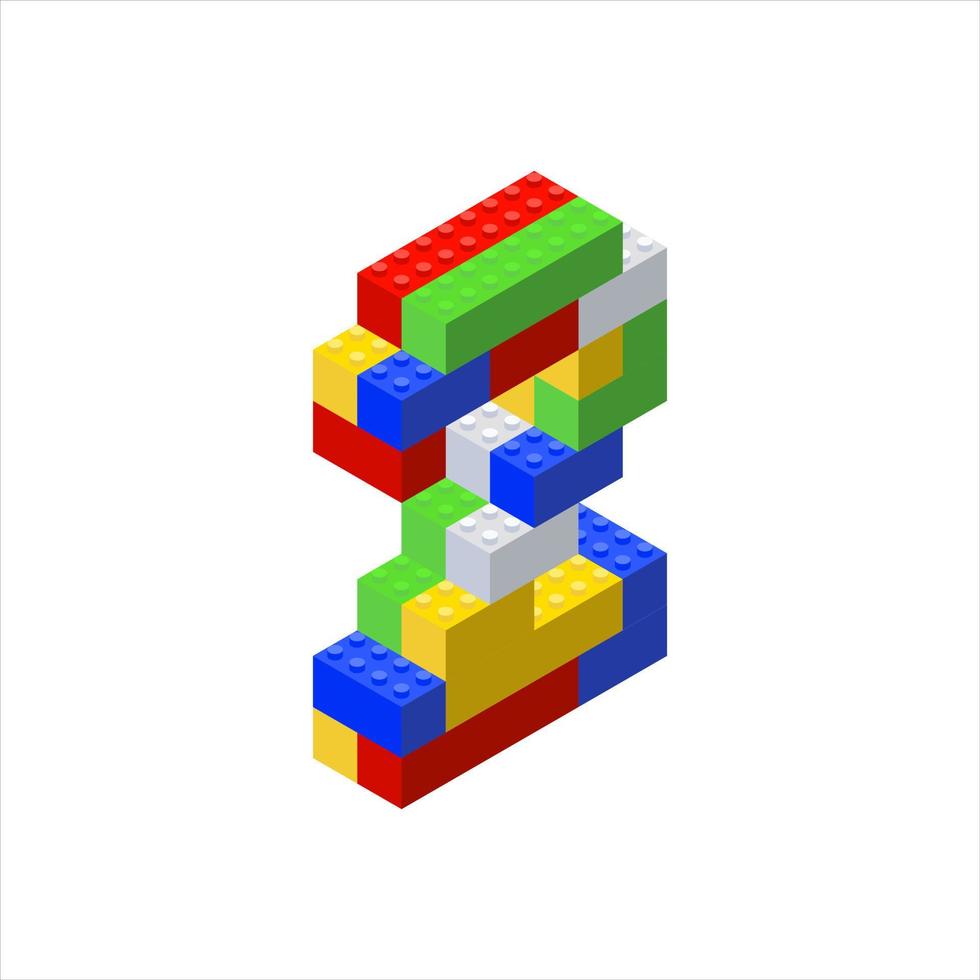 letra isométrica 2 ensamblada a partir de bloques de plástico. ilustración vectorial vector