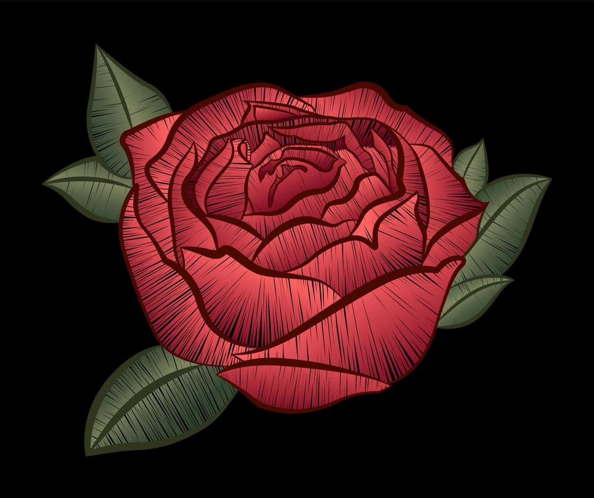 rosas rojas bordadas sobre un fondo negro. vector