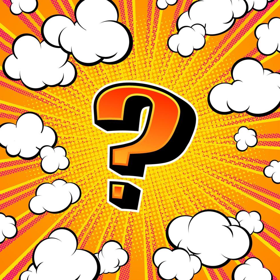 Banner with question mark, screen saver for game or quiz in pop art style. Vector illustration.