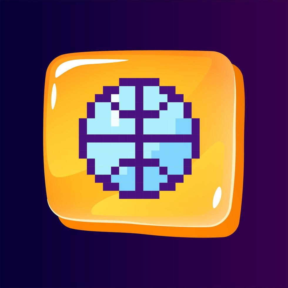 botón de interfaz de usuario brillante de baloncesto con icono de color pixelado. juego de pelota en equipo. inventario deportivo. elemento gráfico editable de 8 bits en forma de rectángulo de vidrio brillante. imagen aislada para arcade, diseño de videojuegos vector