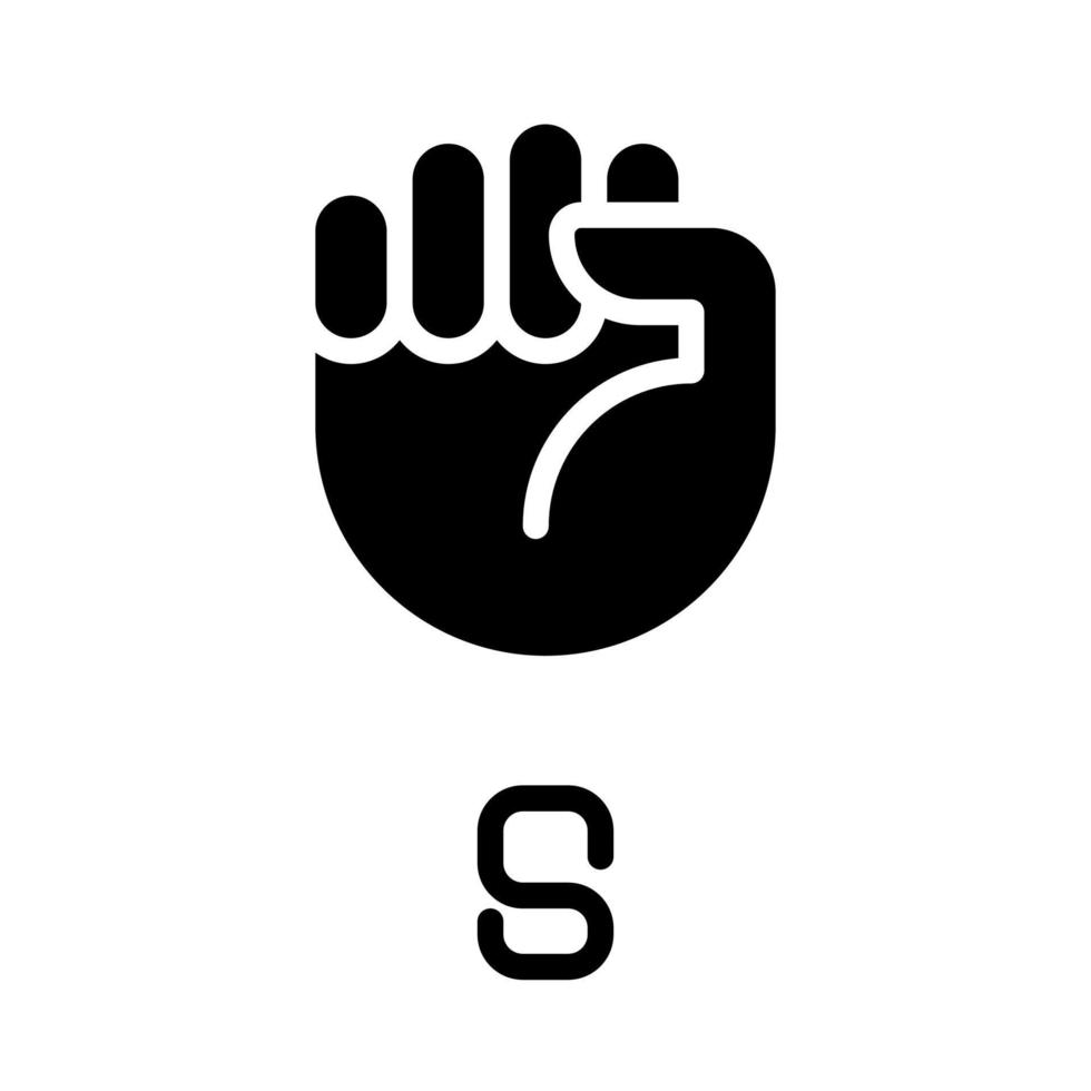 Letter S in American sign language black glyph icon. Fist gesture