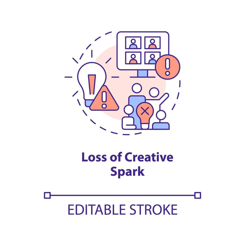 Loss of creative spark concept icon. Shortage of teamwork. Remote work drawback abstract idea thin line illustration. Isolated outline drawing. Editable stroke vector