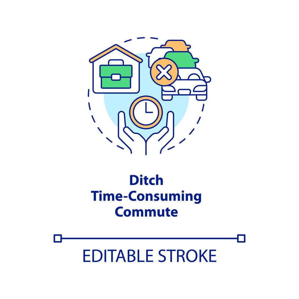 Ditch time-consuming commute concept icon. Remote work benefit. Time saving abstract idea thin line illustration. Isolated outline drawing. Editable stroke vector