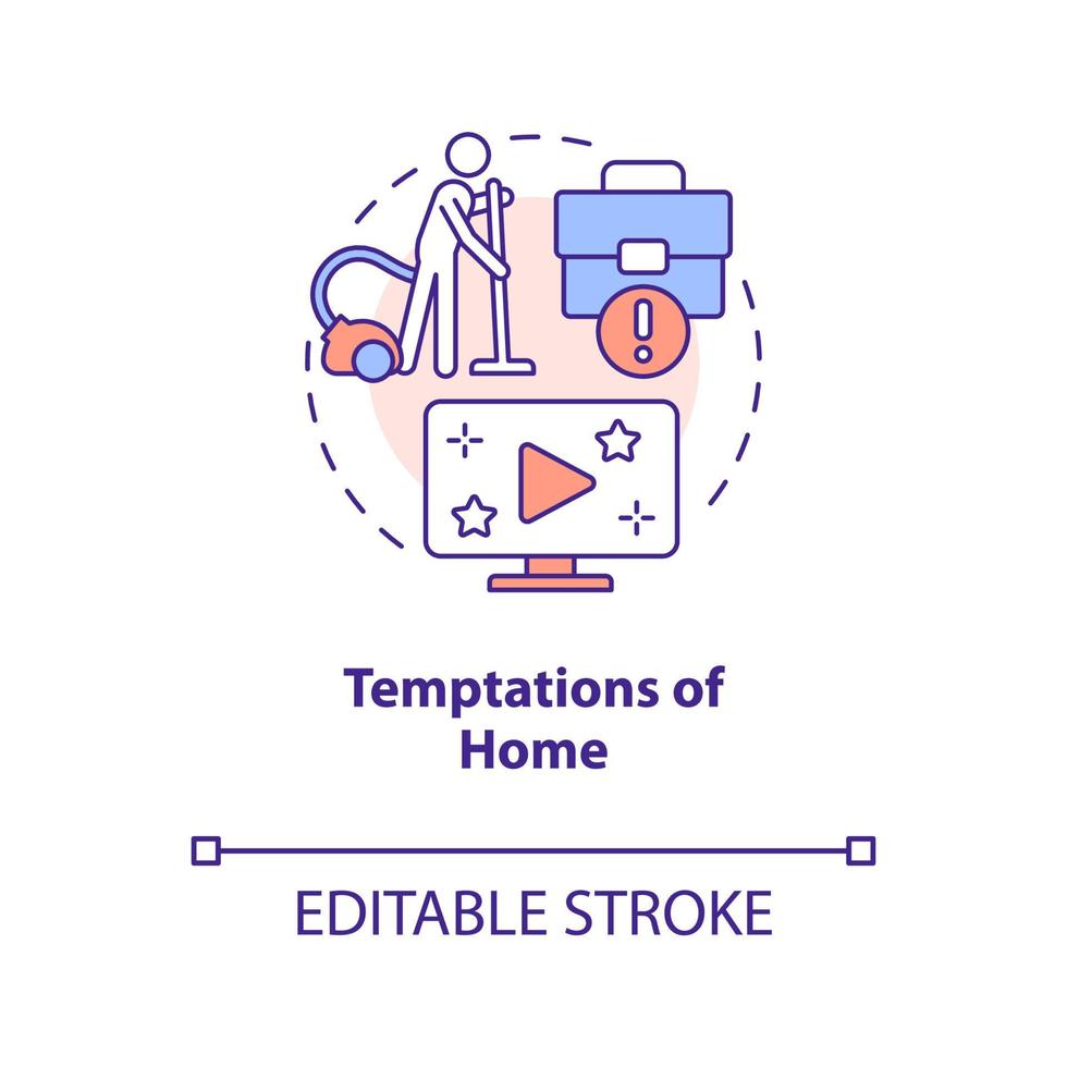 Temptations of home office concept icon. Distraction of remote working. Triggers abstract idea thin line illustration. Isolated outline drawing. Editable stroke vector