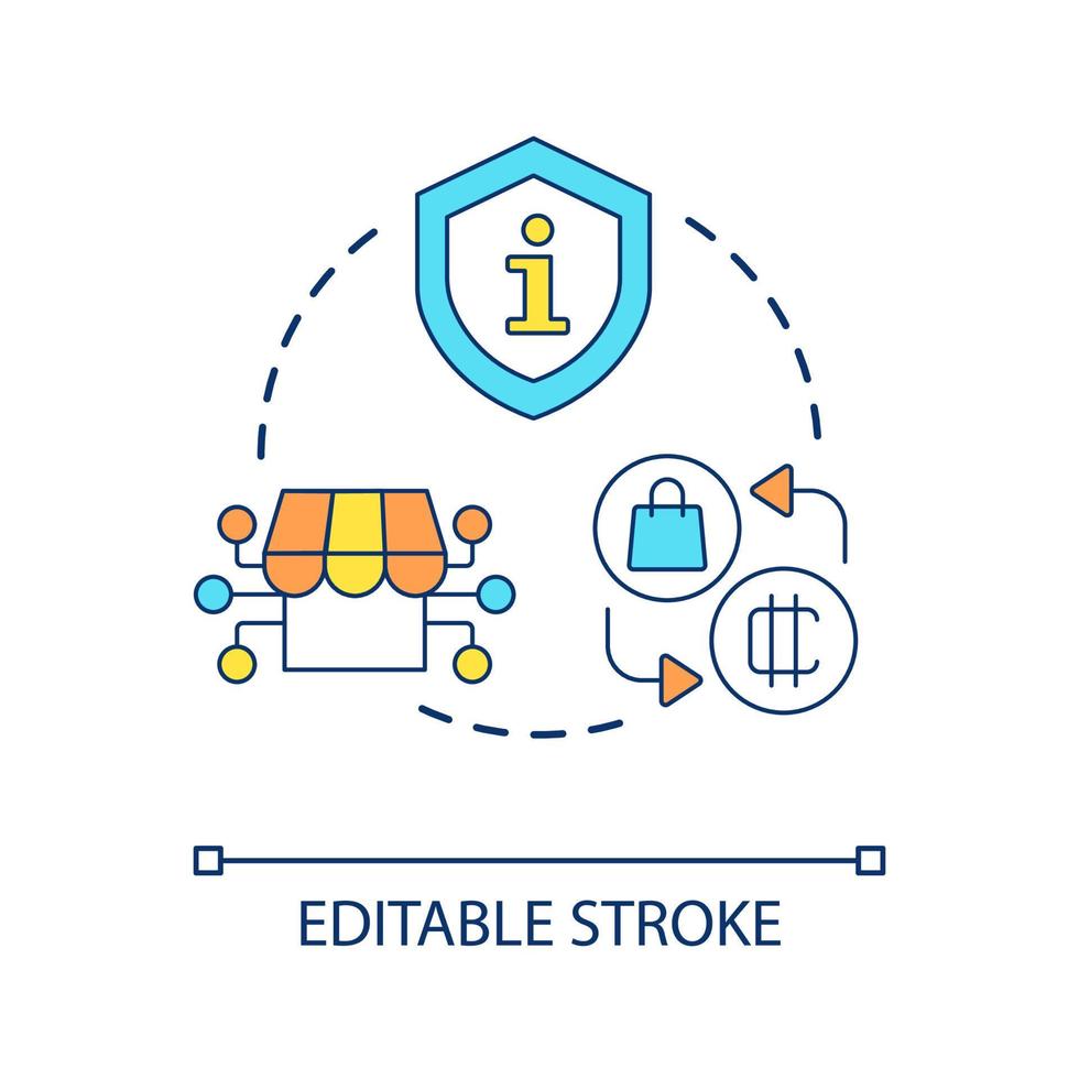 Safe purchases with cryptocurrency concept icon. Blockchain payment. E commerce development abstract idea thin line illustration. Isolated outline drawing. Editable stroke vector
