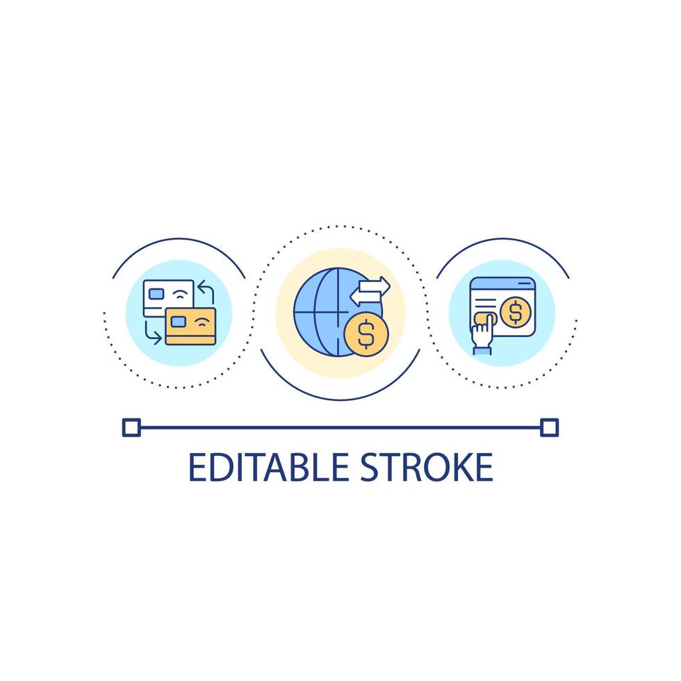 Send money internationally loop concept icon. Banking onboarding. Finance service. Payments online abstract idea thin line illustration. Isolated outline drawing. Editable stroke vector
