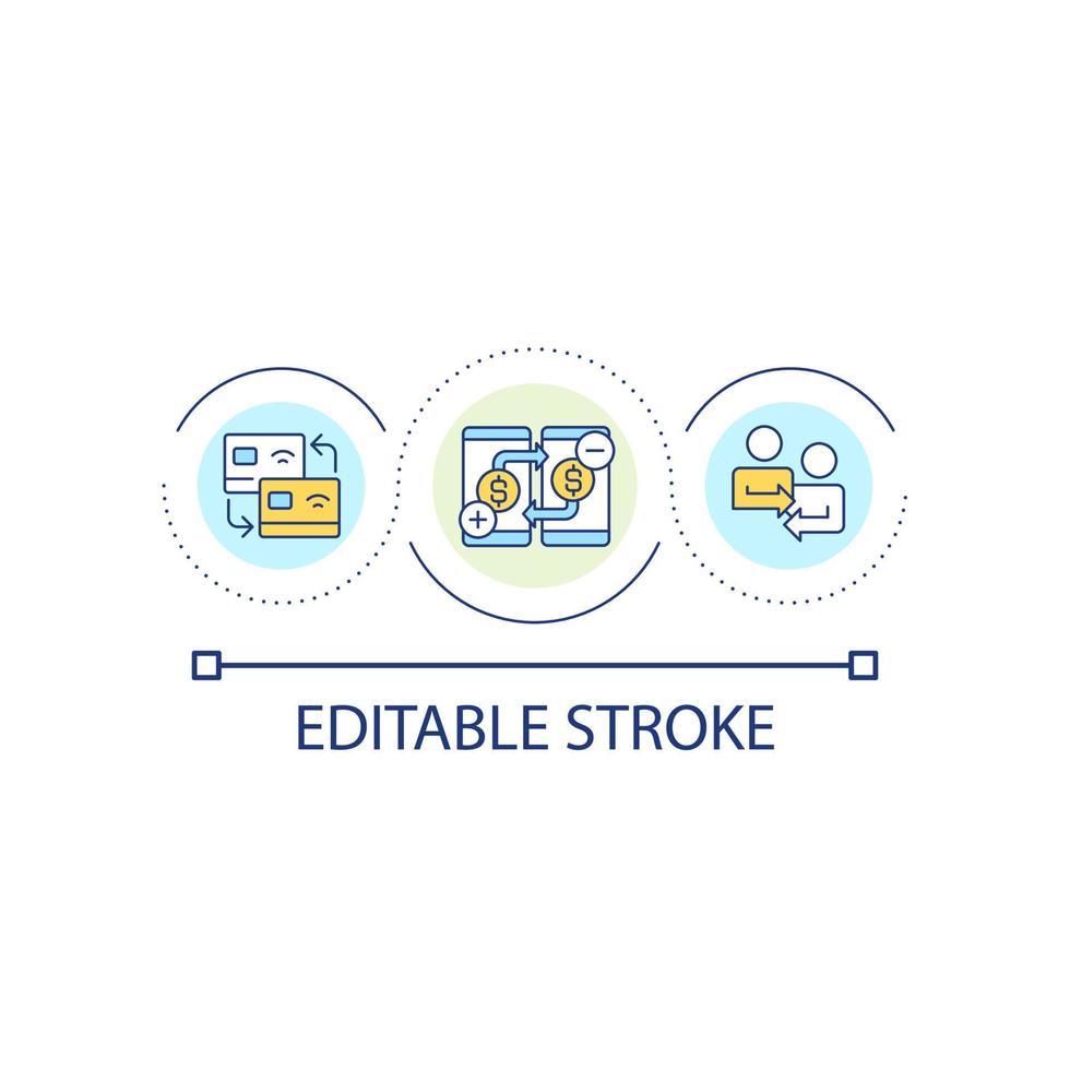 Transfer funds between accounts loop concept icon. Web wallet. Banking onboarding. Finance service abstract idea thin line illustration. Isolated outline drawing. Editable stroke vector