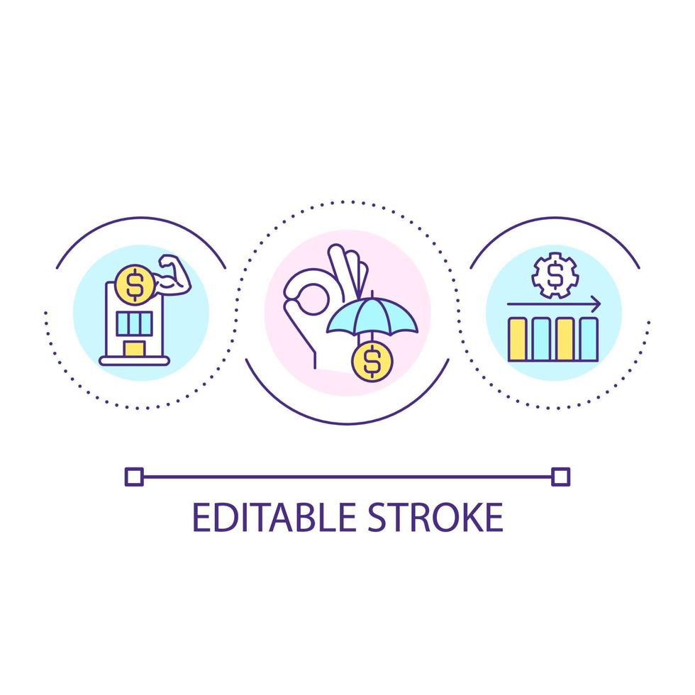 Economic sustainability loop concept icon. Financial stability. Improve budget. Finance profitability abstract idea thin line illustration. Isolated outline drawing. Editable stroke vector