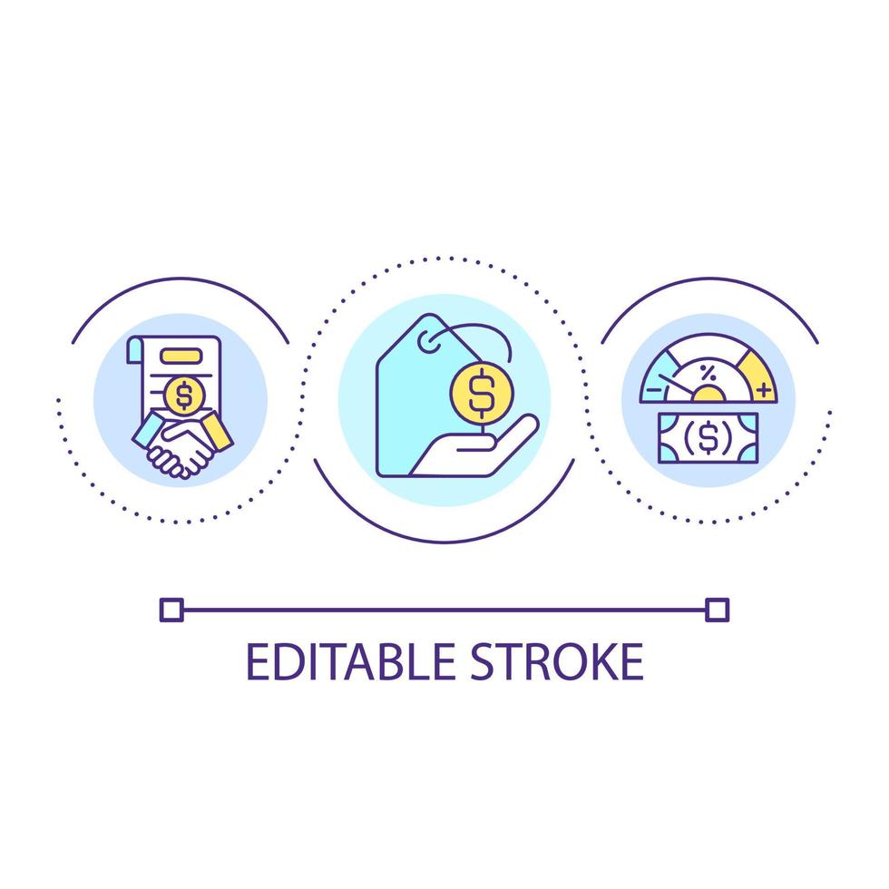 Low price loop concept icon. Financial profit. Optimize budget. Save money. Bargain deal abstract idea thin line illustration. Isolated outline drawing. Editable stroke vector