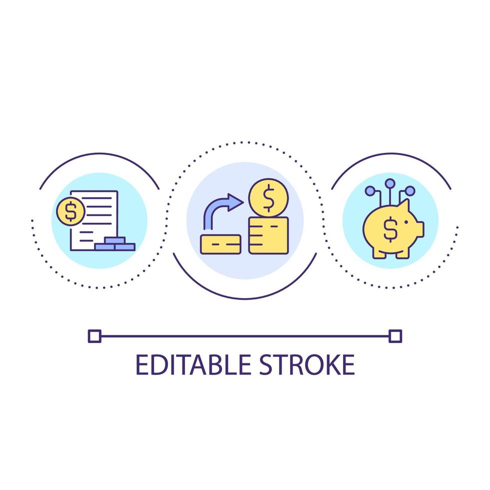 Saving money habits loop concept icon. Optimize budget. Improve economic literacy. Financial growth abstract idea thin line illustration. Isolated outline drawing. Editable stroke vector