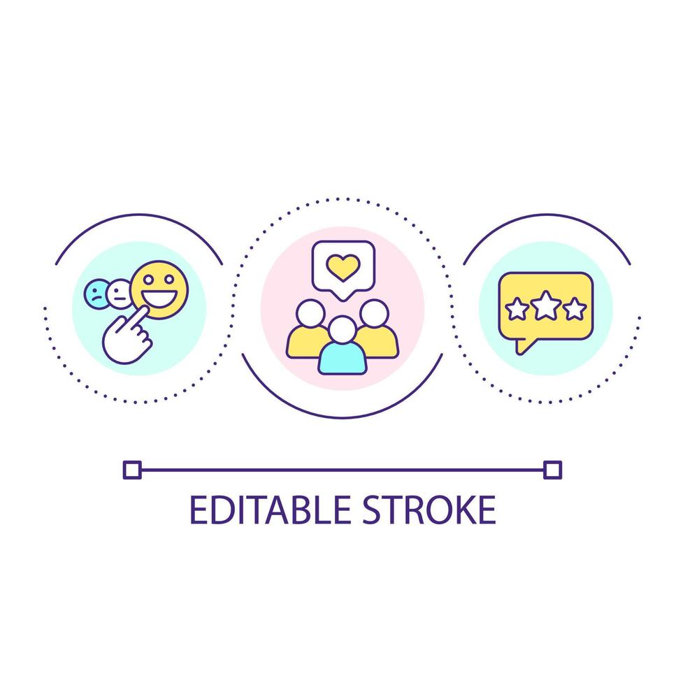 Customers satisfaction loop concept icon. Positive clients feedback. Consumer experience rate abstract idea thin line illustration. Isolated outline drawing. Editable stroke vector