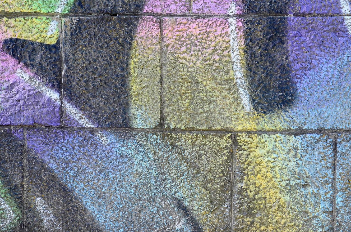 Fragment of graffiti drawings. The old wall decorated with paint stains in the style of street art culture. Multicolored background texture photo