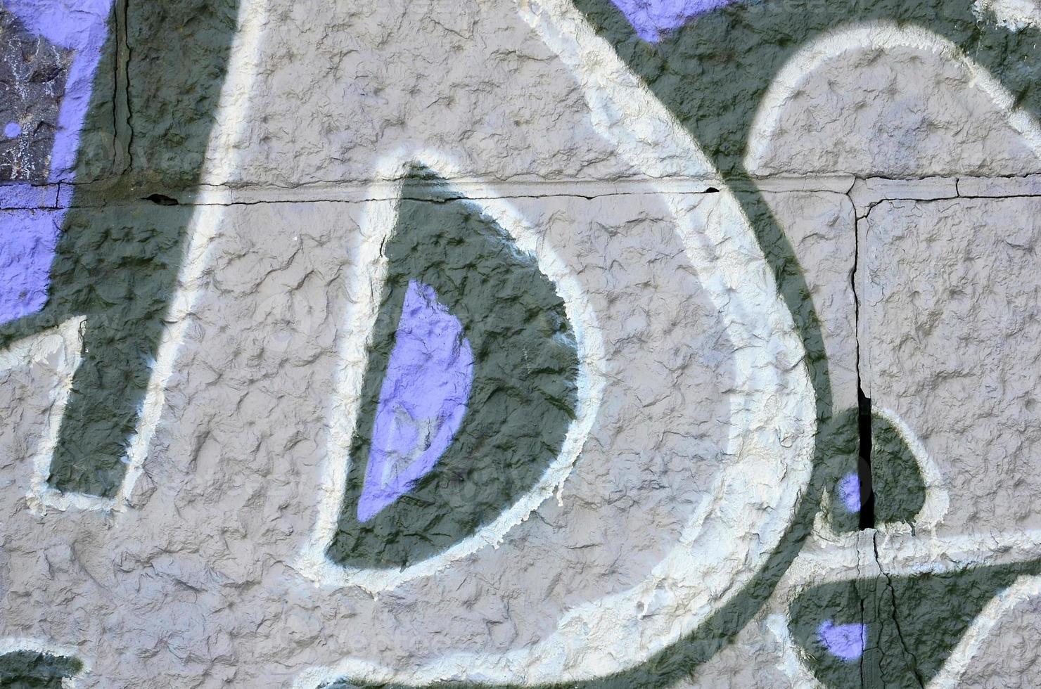 Fragment of graffiti drawings. The old wall decorated with paint stains in the style of street art culture. Colored background texture in purple tones photo