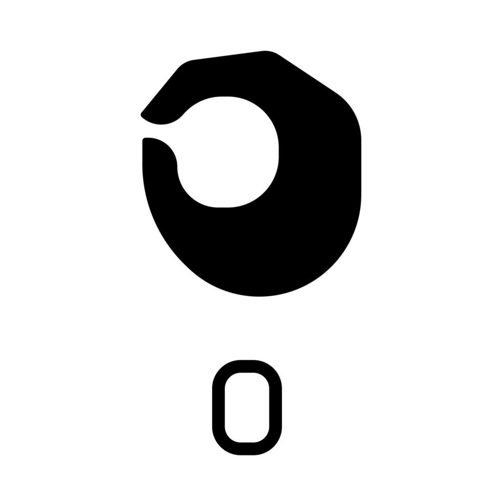 Singing letter O in ASL black glyph icon. System of nonverbal communication. Visual modality demonstration. Silhouette symbol on white space. Solid pictogram. Vector isolated illustration