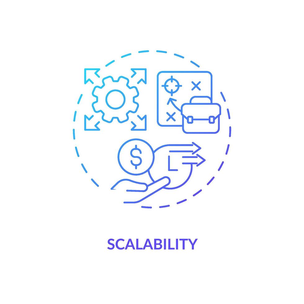 icono de concepto de gradiente azul de escalabilidad. desarrollo de la empresa. ampliar las oportunidades de negocio. estrategia de inicio idea abstracta ilustración de línea delgada. dibujo de contorno aislado vector