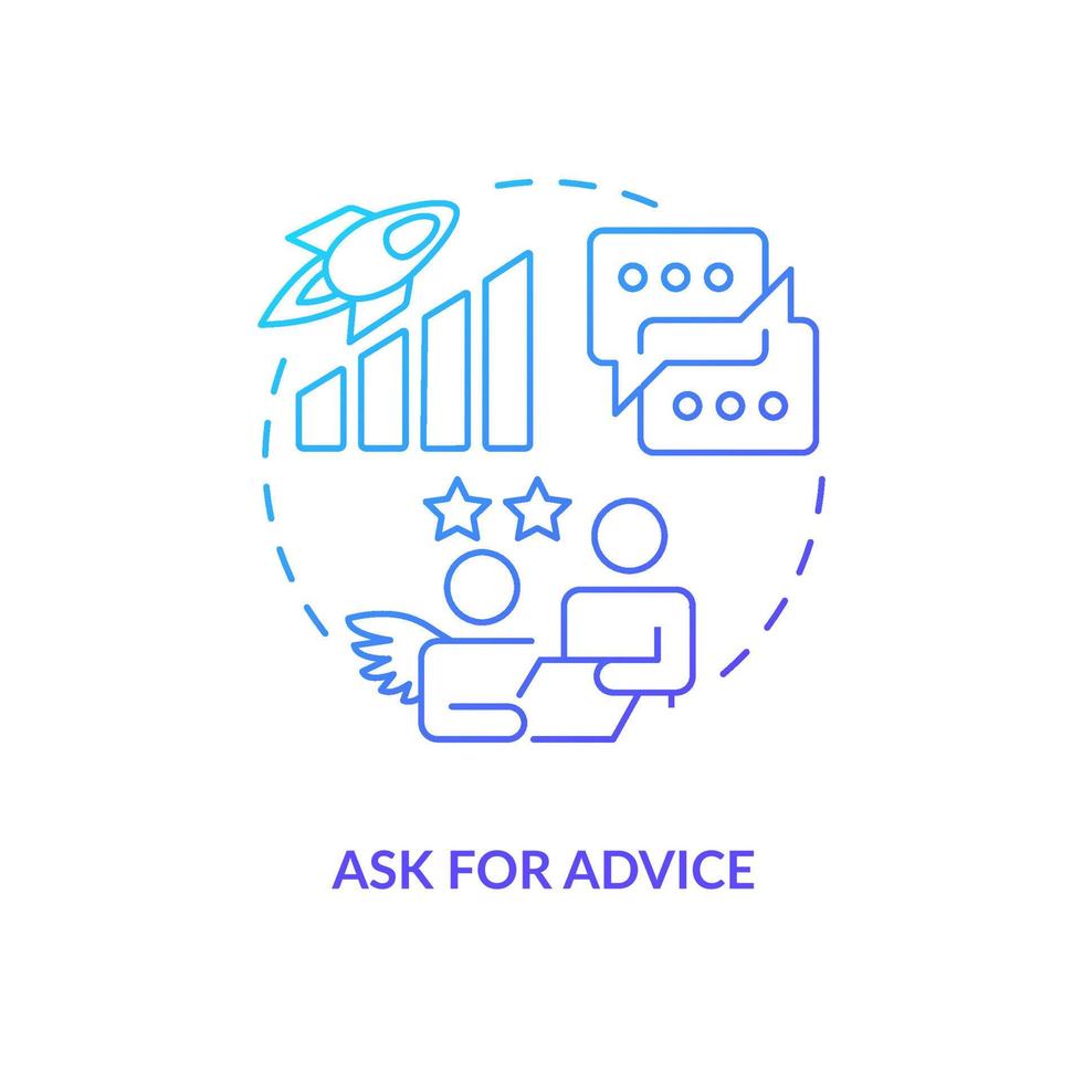 Ask for advice blue gradient concept icon. Building connections with angel investors. Consulting abstract idea thin line illustration. Isolated outline drawing vector