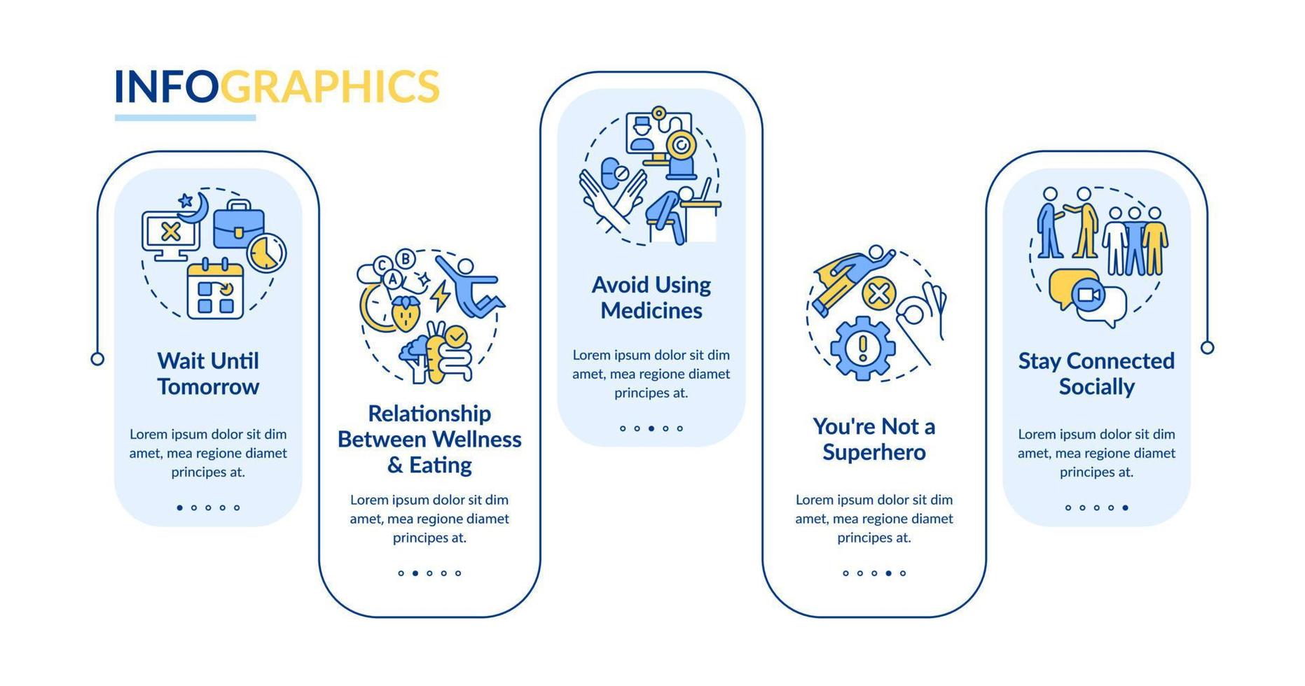 Cope with overwork rectangle infographic template. Overcome burnout. Data visualization with 5 steps. Editable timeline info chart. Workflow layout with line icons vector