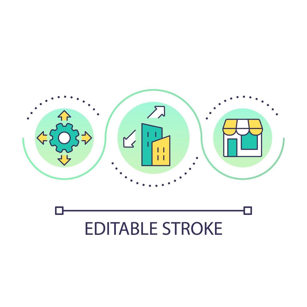 Company size loop concept icon. Software development factor. Choosing release management tool abstract idea thin line illustration. Isolated outline drawing. Editable stroke vector