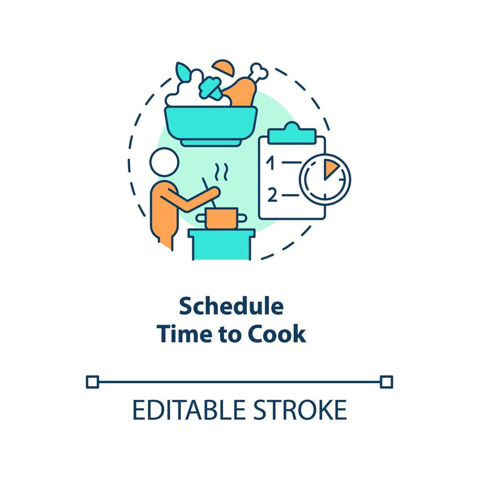Schedule time to cook concept icon. Organize work breaks. Burnout prevention abstract idea thin line illustration. Isolated outline drawing. Editable stroke vector