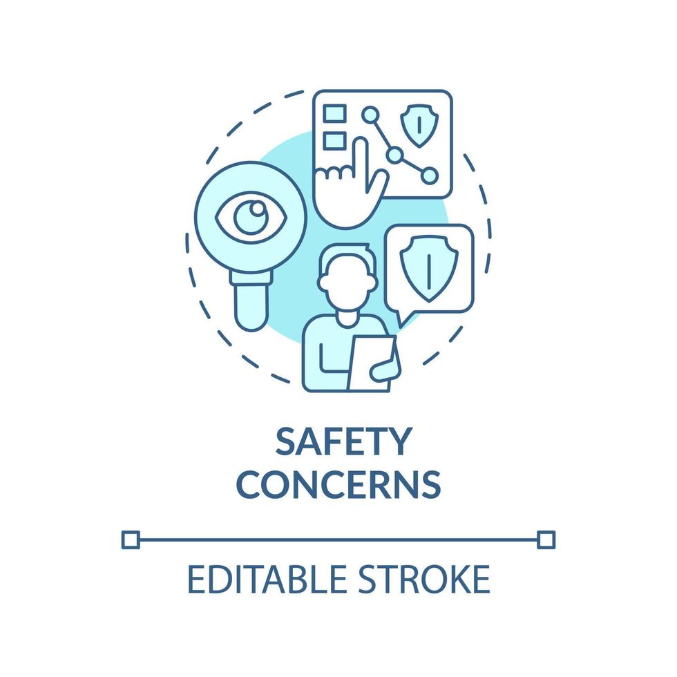 Safety concerns turquoise concept icon. Reducing occupational accidents tip abstract idea thin line illustration. Isolated outline drawing. Editable stroke vector