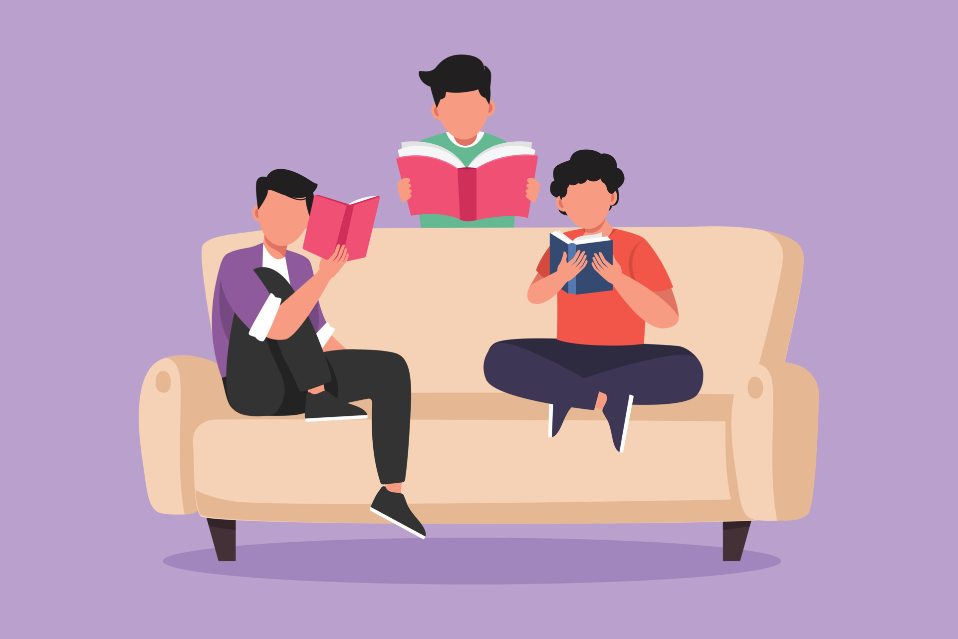 Graphic flat design drawing friendly family reads books together in living  room at home. Brothers and children are sitting on couch. Concept of joint  family reading. Cartoon style vector illustration 16998446 Vector Art at  Vecteezy