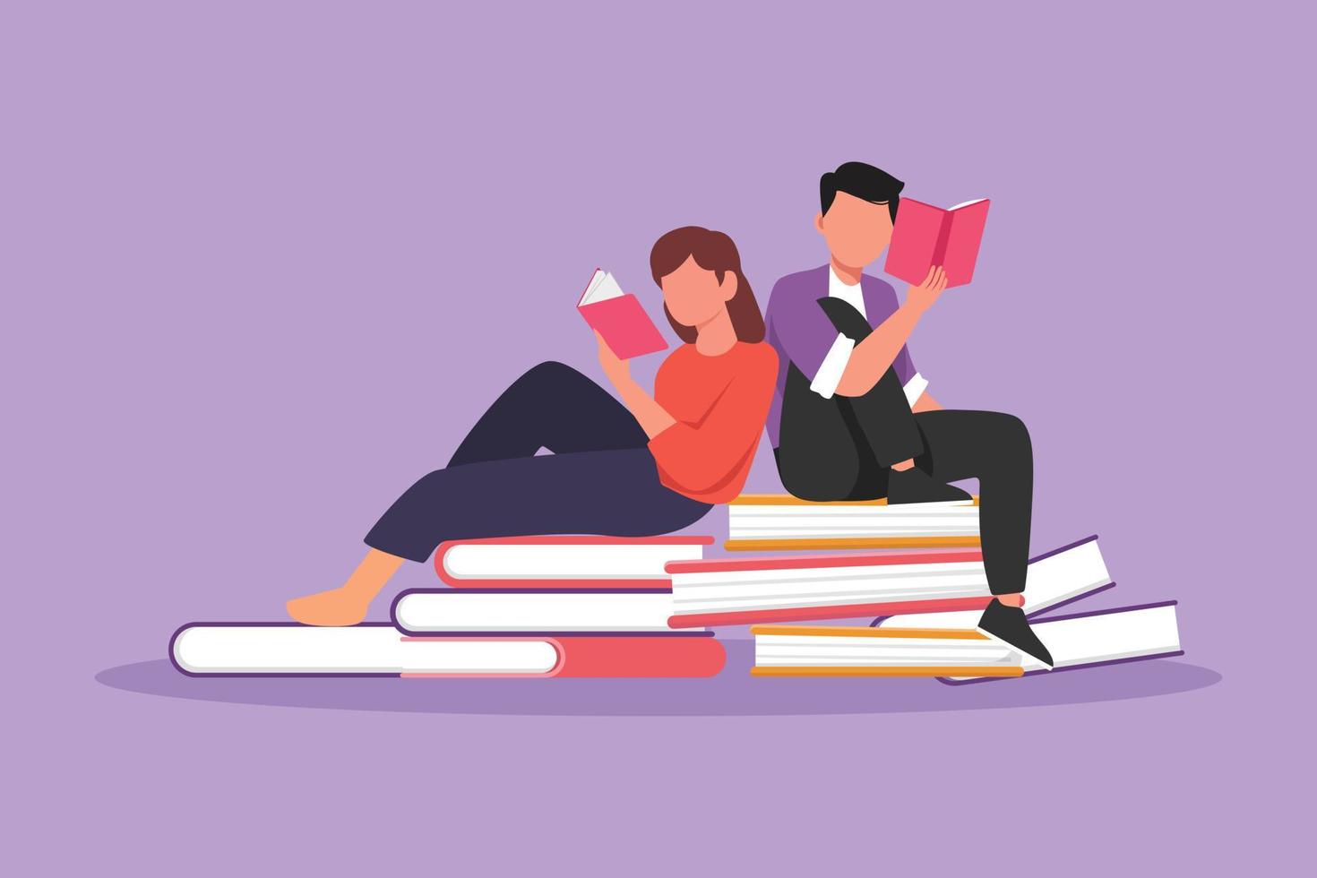 Character flat drawing couple student woman and man reading ...