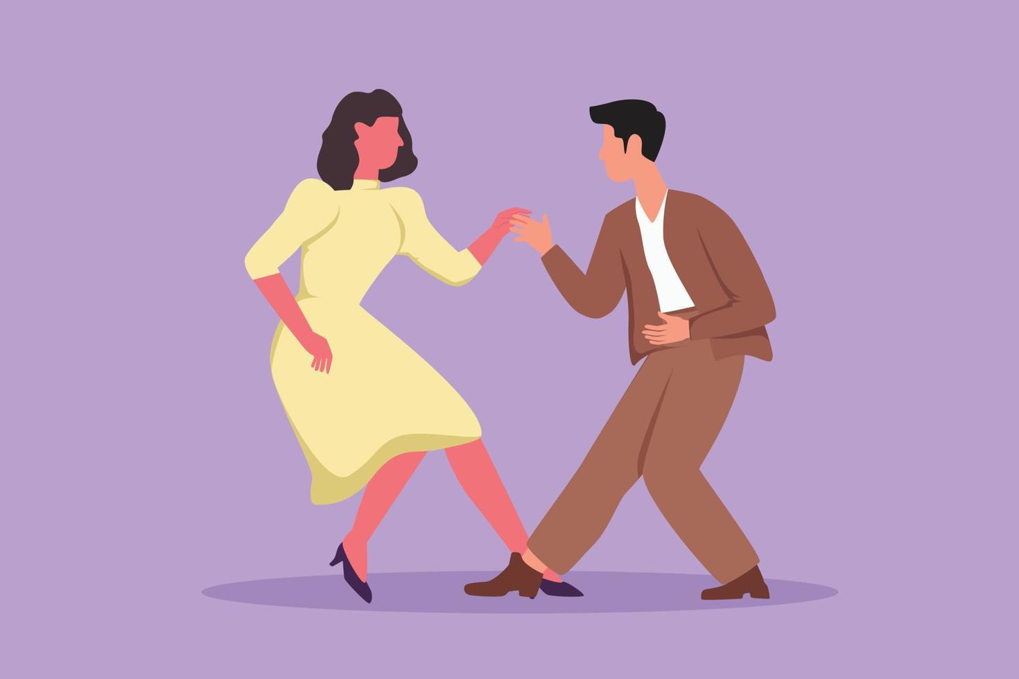 dibujo de diseño gráfico plano atractivo hombre y mujer bailando lindy hop o swing. personajes masculinos y femeninos bailando en la escuela. pareja feliz bailando juntos. ilustración vectorial de estilo de dibujos animados vector