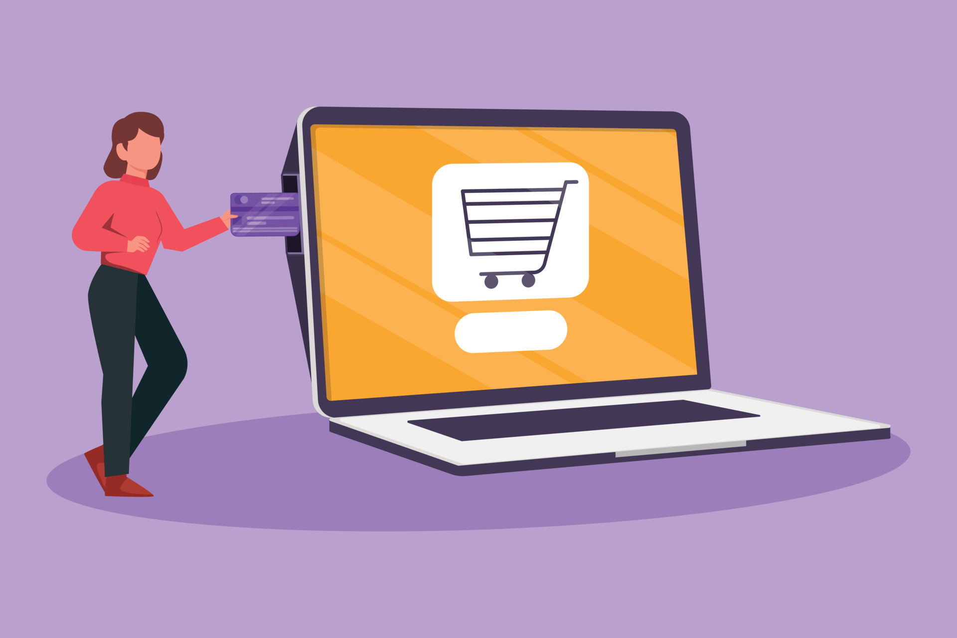 Cartoon flat style drawing young woman inserting credit card into big laptop screen with shopping cart inside. E-commerce, digital payment and online store concept. Graphic design vector illustration 16998761 Vector Art at Cartoon flat style drawing young woman inserting credit card into big laptop screen with shopping cart inside. E-commerce, digital payment and online store concept. Graphic design vector illustration 16998761 Vector Art at