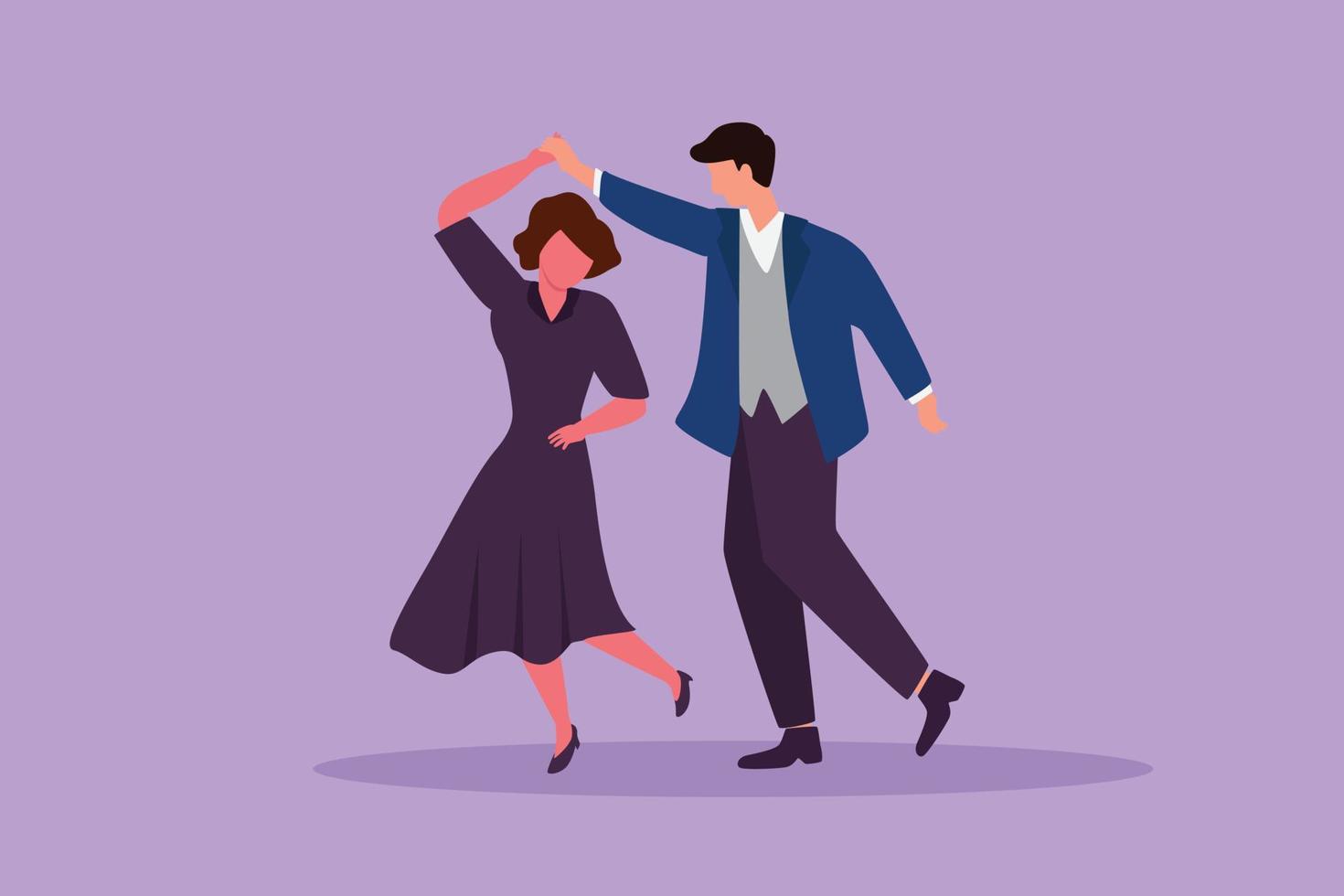 dibujo de estilo plano de dibujos animados atractivo hombre y mujer bailando en la escuela, estudio, fiesta. personaje masculino y femenino bailando tango en el club nocturno. Pareja de baile. ilustración vectorial de diseño gráfico vector