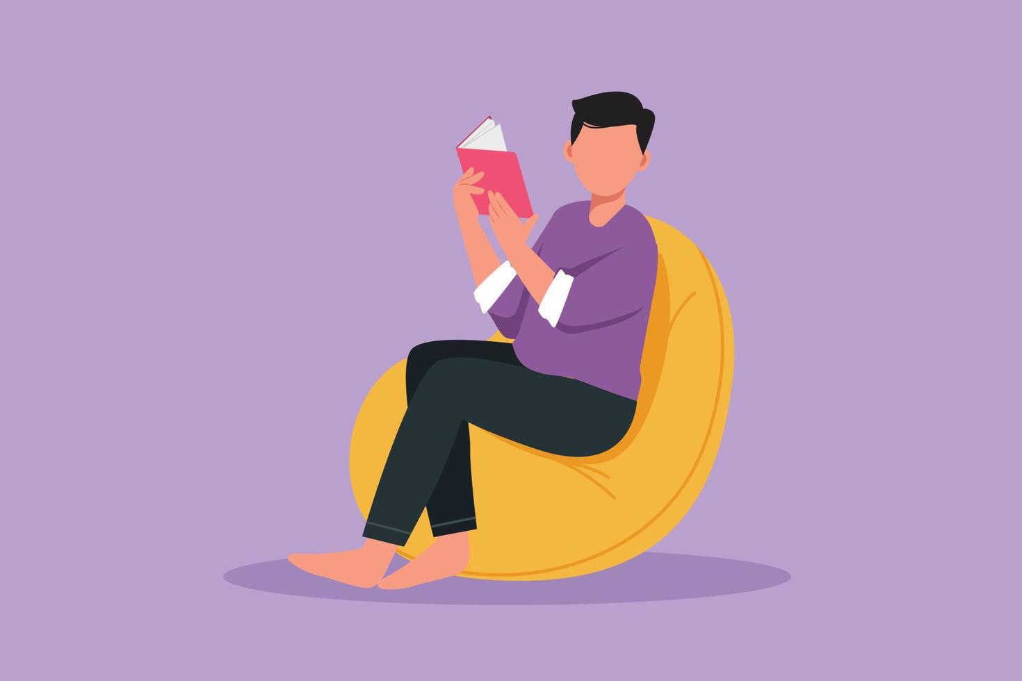 Cartoon flat style drawing relaxed man read book lying on couch. Student prepare to exam, back to school, university. Young male get knowledge, bookworm, education. Graphic design vector illustration